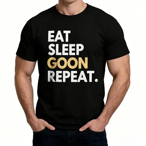 Men’s Regular Small Size Funny Eat Sleep Goon Repeat Graphic T-Shirt, Soft Cotton Crew Neck Short Sleeve Tee, Black & White Two Color Options Trendy Streetwear Casual Top for Daily Outings Gifting，    humor graphic tee