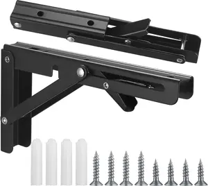 2 count Folding Shelf Brackets, 10 Inch Heavy Duty Floating Triangle Shelf Brackets, Collapsible Shelves Brackets, Wall Mounted L Table Hinges Brackets for Bench Table with Screws (10 Inch)