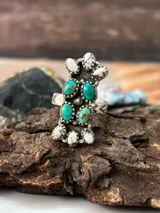 Handmade Sterling Silver Kingman with Wild Horse Magnesite Adjustable Ring "Signed Nizhoni"