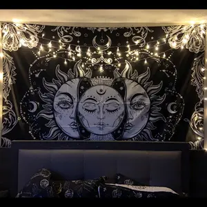 Sun and Moon Tapestry, Burning Sun Aesthetic Mystery Starry Sky Pattern Wall Hanging, Bedroom Decor 75x58cm, Unique Home Decoration