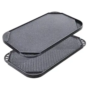 Sensarte Nonstick Griddle Grill Pan, Reversible Grill & Griddle Pan, Two Burner Cast Aluminum Griddle, Portable for Indoor Stovetop or Outdoor Camping BBQ, 19.5" x 10.7" (Grey) Cookware Eggs Set