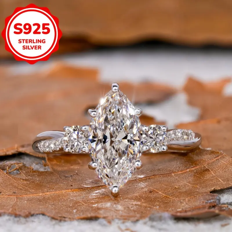[1pc 925 Sterling Silver Marquise Cut Cubic Zirconia Ring] 1pc Elegant 925 Sterling Silver Marquise Cut Synthetic Cubic Zirconia Ring for Women, Bridal Engagement Wedding Anniversary Promise Band, All-Season Daily Wear Jewelry promise rings