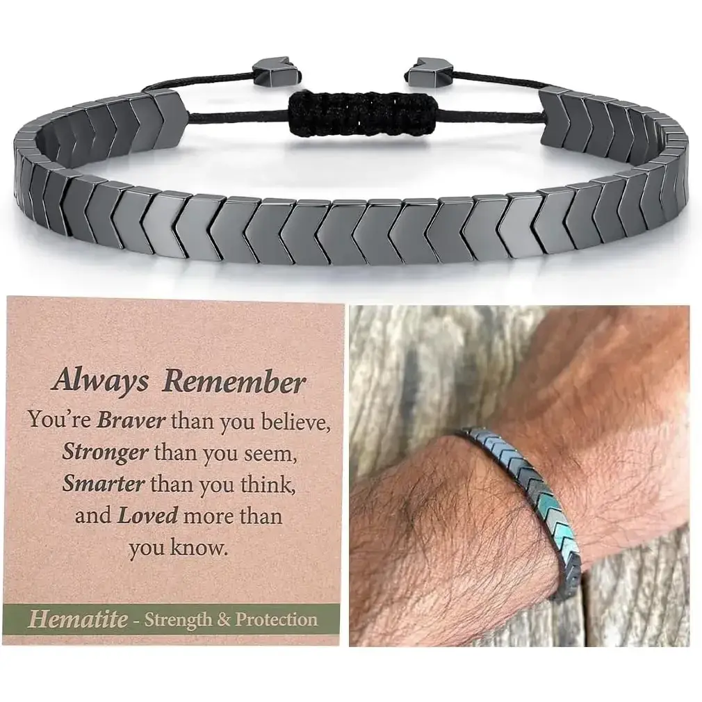 Hematite Arrow Bracelet for Teen Girls, Adjustable Handmade Craft Jewelry with Meaning Card, Birthday Gift Ideas, Easter & Valentines Day, Gifts For Teen Girls, Youth, Adjustable Size, Hematite Stone, Chakra Bracelet, Arrow Motif, 12-18 Years