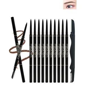 12Pcs Waterproof Dark Brown Eyebrow Pencil Set, Professional Brow Micro Eyebrow Retractable Pencil, Ultra Fine Long Lasting for Perfect Eye Liner Brows Eye Makeup Shaping & Filling Brow Gel Pen- 05