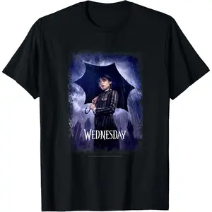 Men's Short Sleeve Leisurely Top Wednesday Black Umbrella Under The Rain Real T-Shirt