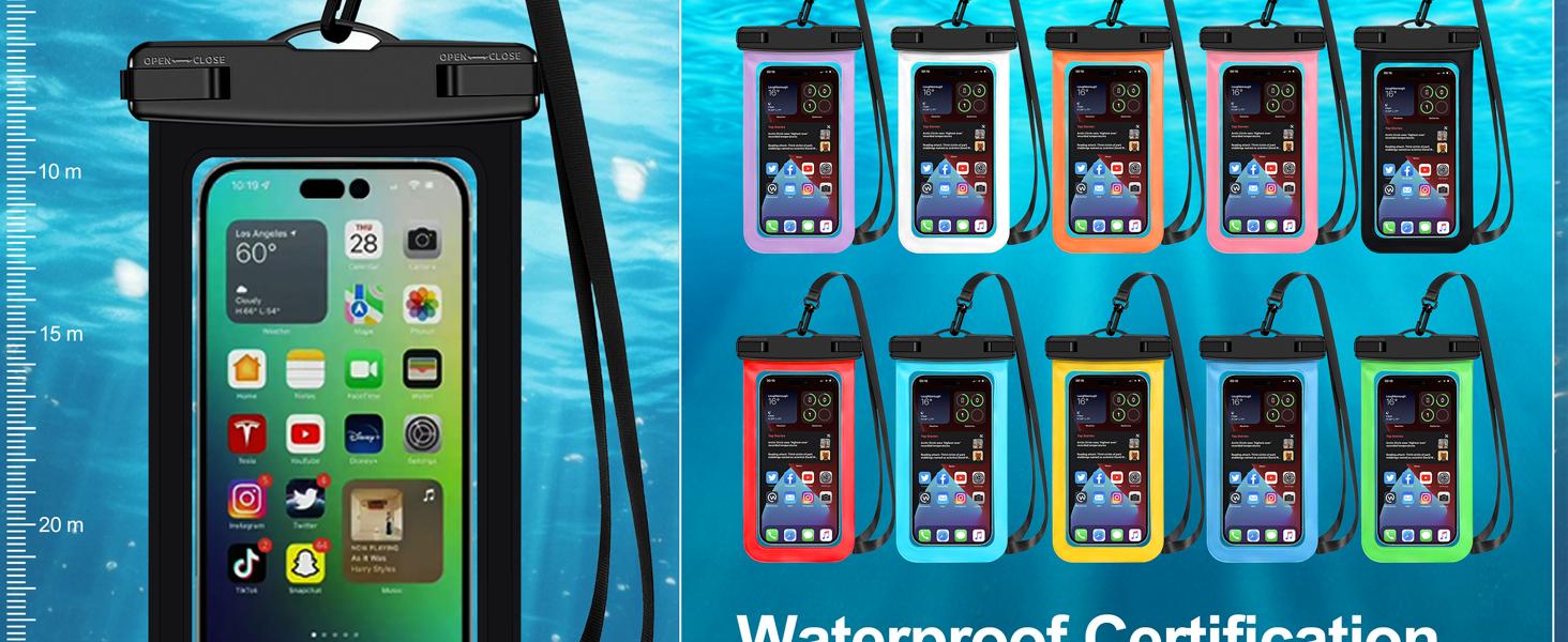 Up to 8.3" 6 Pack Multicolor Universal Waterproof Phone Pouch, Phone Waterproof Case Dry Bag,Protection Level: IP68,Outdoor for Apple iPhone,Samsung,and More,White,Blue,Red,Purple,Yellow,Green