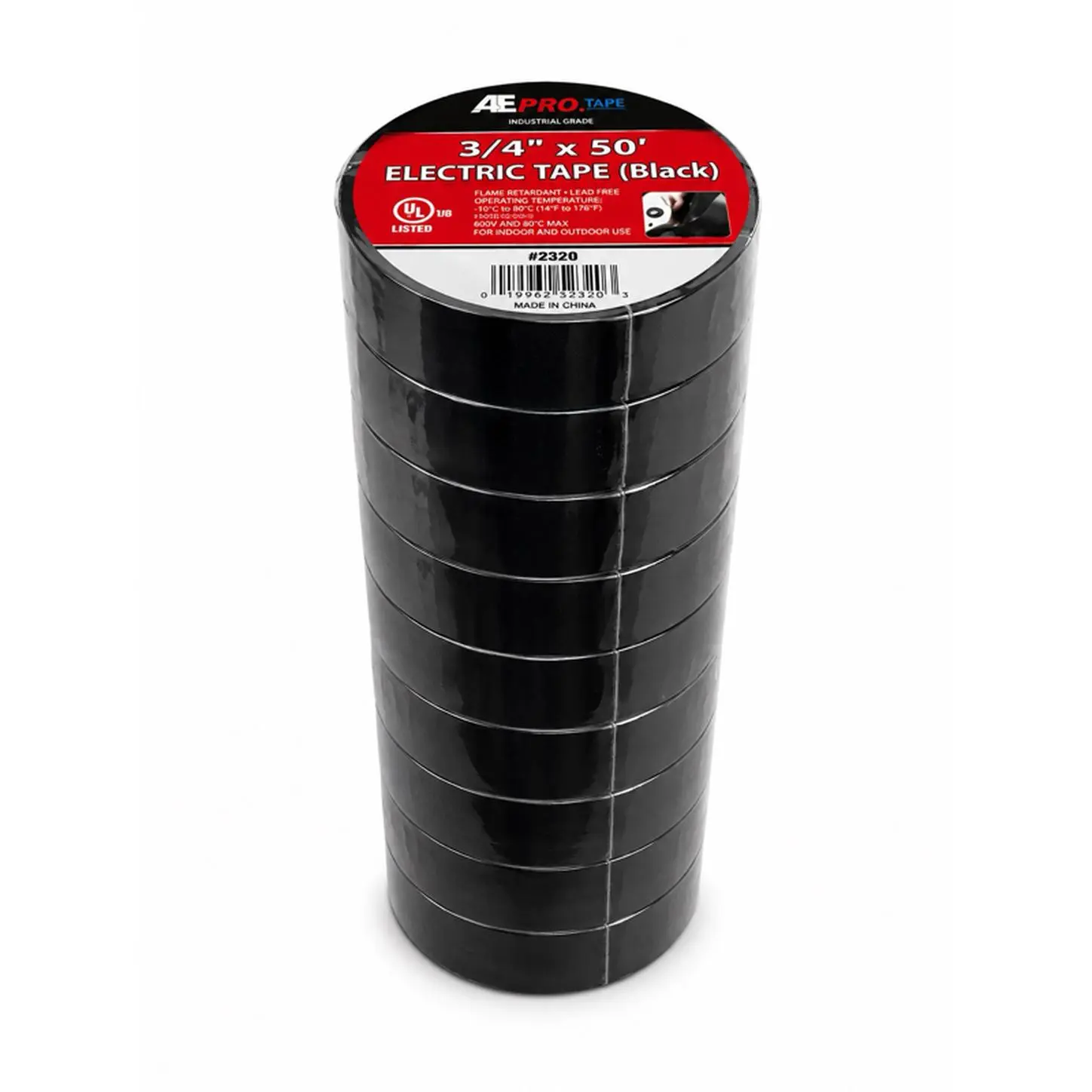AE Pro Tape 10pc 3/4" x 50' Black Electrical Tape for Industrial Use #2320