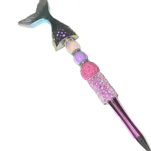 Mermaid Tail Themed Beaded Pen with Metallic Pink Twist Open Design, Includes Ink Refill, Perfect Gift for Mothers Day, Birthdays, and Graduations