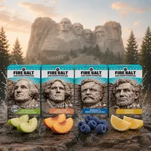 Fire Salt Mount Rushmore Collection Hydration Sticks - Essential Electrolytes & Coconut Water - Zero Sugar - Sport Energy Drink Mix - Natural Ingredients - 3x Electrolytes - Ideal for Intense Activities - Beverage, 16 or 32 ct.- FIRE SALT