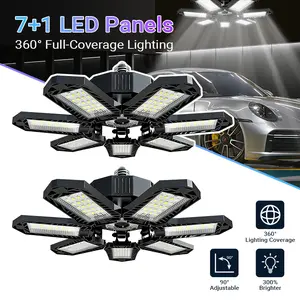 【2-Pack】FOLDABLE GARAGE LIGHT 600W 60000LM Deformable Bright Shop Ceiling Bulb Lamps E26/E27 6500k Barn Warehouse Garage Foldable 7+1 Panel Work Light Super Bright Illumination Easy Installation