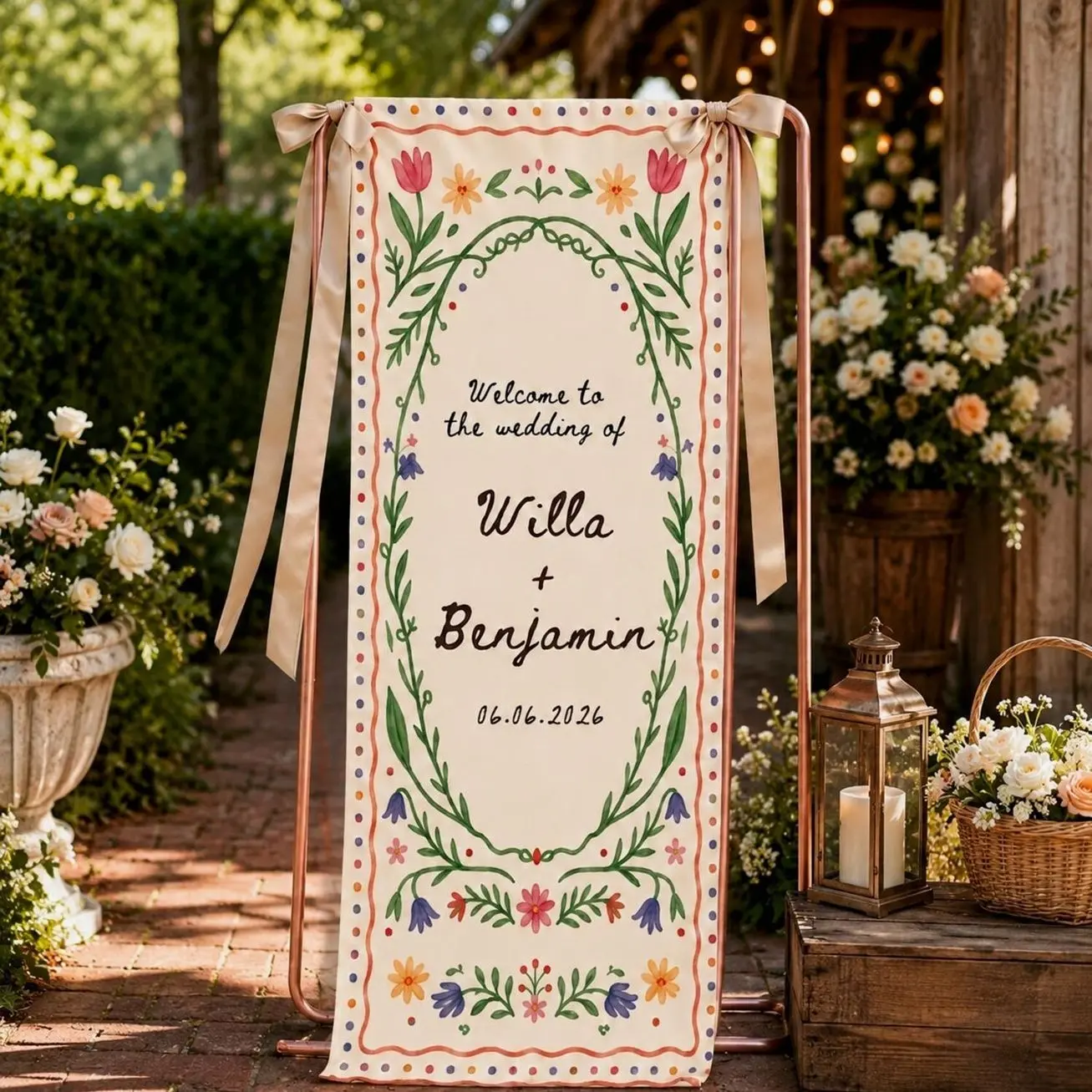 Custom Wedding Welcome Sign Floral Personalized Wedding Banner Modern Ceremony Decor