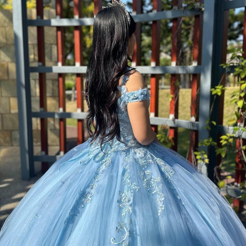 NO.31 Draped Bodice Quinceañera Dress with Three Dimensional Flowers plain mature bodycon party blue dress quince square neck plain sequin dress royal  blue Formal Womenswear party maxi