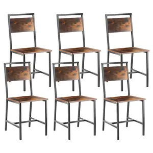 VEVOR Dining Chairs Set of 6, Wooden Table Chairs with Metal Frame and Backrest, Easy to Assemble Leather Side Chair, Modern Farmhouse Walnut Chair for Kitchen Living Room, Rustic Brown and Black