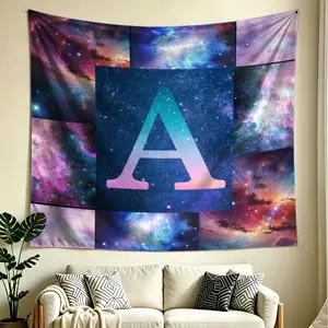 Galaxy Monogram Letter Tapestry, Starry Nebula Cosmic Space Wall Hanging, Aesthetic Universe Star Sky Print Tapestry, Home Wall Art Decor for Bedroom Living Room Dorm Indoor Decoration