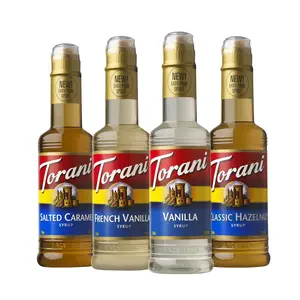 Torani Flavored Drink Syrup Café Variety Pack, Vanilla, Salted Caramel, Classic Hazelnut & French Vanilla, 12.7 fl oz (Set of 4) Beverage Sweet