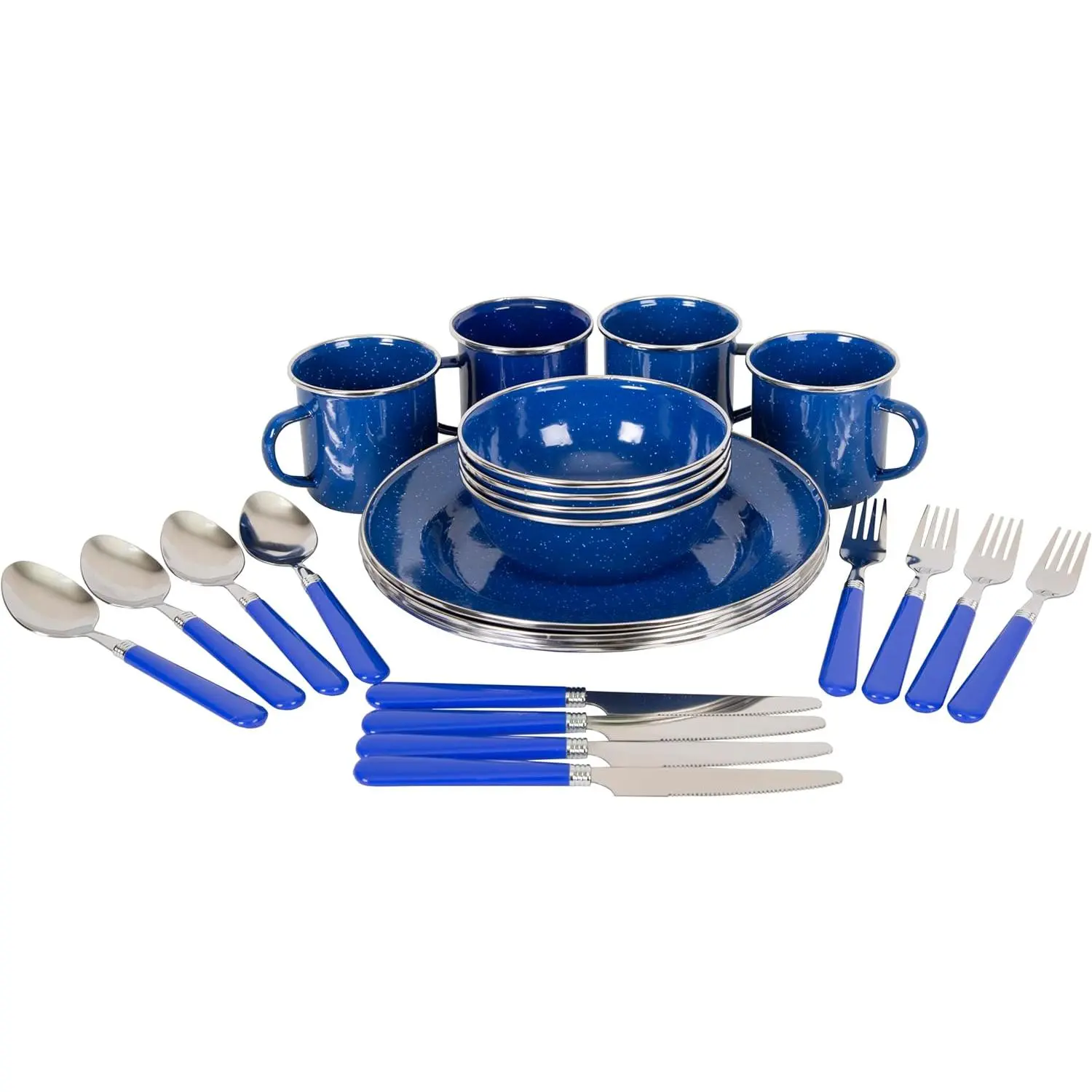 Enamel Camping Tableware Set 24 Piece, Lightweight Plates Bowls for 4 Person Camp Dish Set