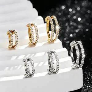OUFER BODY JEWELRY 20G 316L Stainless Steel Adjustable Hinged Segment Nose Ring - Double Row CZ Rhinestone Accents, 6mm-7mm Geometric Nostril Piercing Accessories for Women