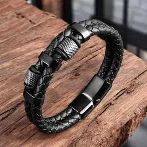 8 INCH Classic Stainless Steel Men's Leather Bracelet Cross Magnetic Buckle Bangle Bracelet Jewelry Father's Day Gift
