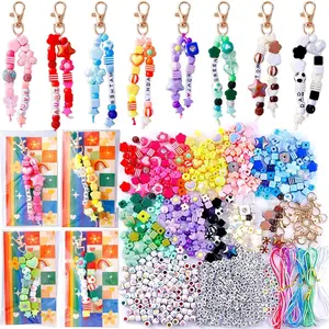 Beaded Keychain Set, Colorful Handmade Tools, Adjustable Letter Beads, Beading Making, DIY Keychain Jewelry Making Kit (618 Pieces)