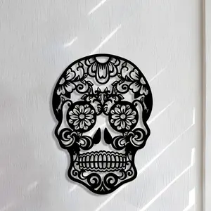 Metal Wall Art Sugar Skull Head, Home Decor Sign, Room Decoration, Outdoor Hanging Gift, Living Room Bedroom Dining Room, Halloween