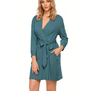 Women's robes Lightweight cotton robes Short knit bathrobes Soft women's pajamas with pockets