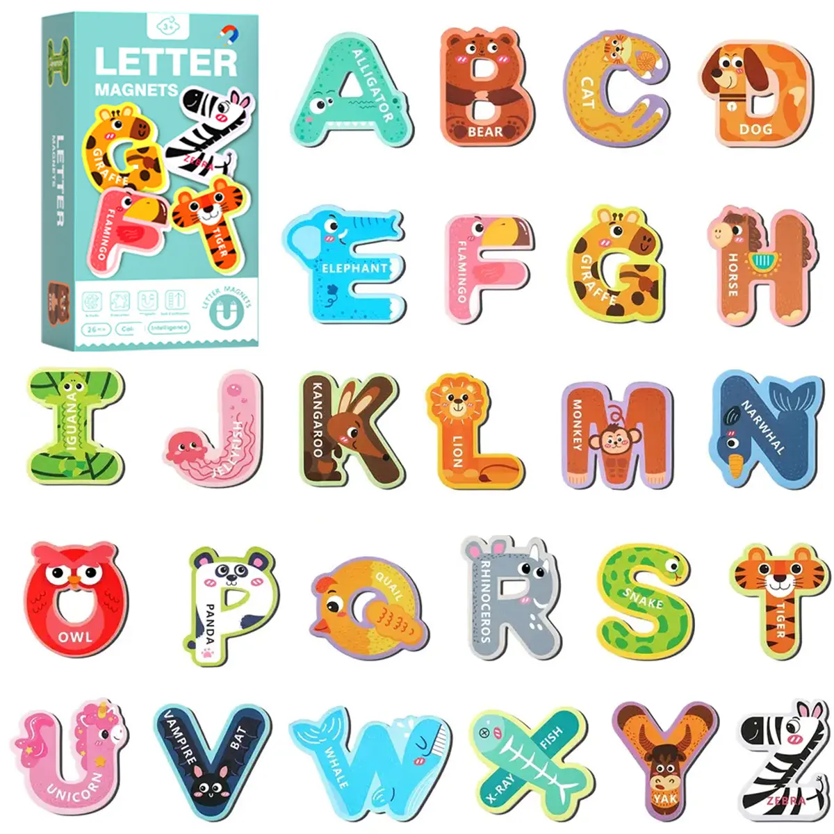 26-Piece Colorful ABC Animal Fridge Magnets Set for Early Spelling & Letter Recognition – Detachable, Easy Grip, Animal-Themed Decor Gift for Home & Classroom