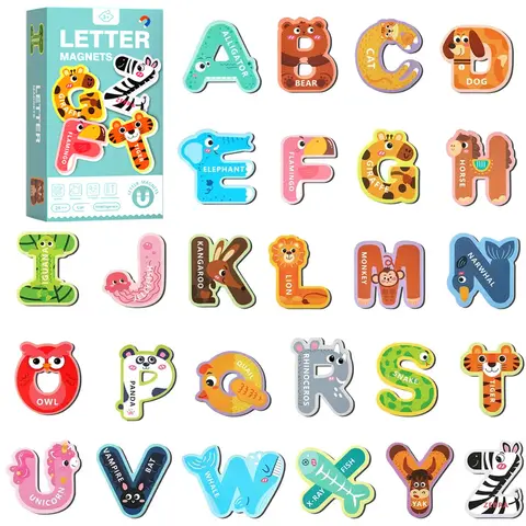 26-Piece Colorful ABC Animal Fridge Magnets Set for Early Spelling & Letter Recognition – Detachable, Easy Grip, Animal-Themed Decor Gift for Home & Classroom