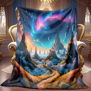 1pc Dreamy Star River And Mountain Pattern Theme Pattern Flannel Blanket Soft High-definition Digital Printing Cooling Blanket Suitable For All Year Round! 100% Polyester Fiber, Suitable For Family And Friends All Year Round