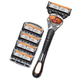 Men's 6-Layer Manual Razor Set with 24/48 Refills, Ultra-Precision Shaver Kit, Ergonomic Non-Slip Handle, Bulk Value Pack for Smooth Grooming & Gifting, Gold Ear Seed Acupressure Accessory