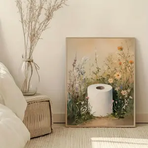 Vintage Botanical Canvas Wall Art Poster – Neutral Floral Scroll Print, Plant Artwork for Bathroom, Housewarming Gift & Small Rooms