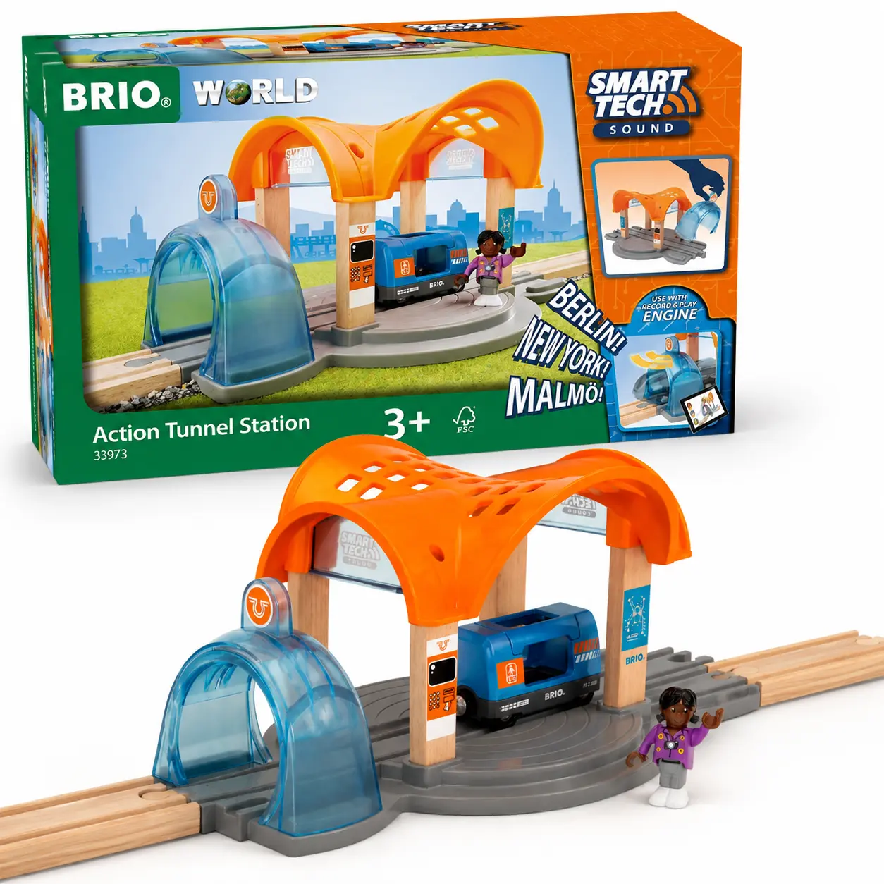 BRIO Smart Tech Sound Action Tunnel Station Wooden Train Set for Kids 3+ Interactive Railway Playset