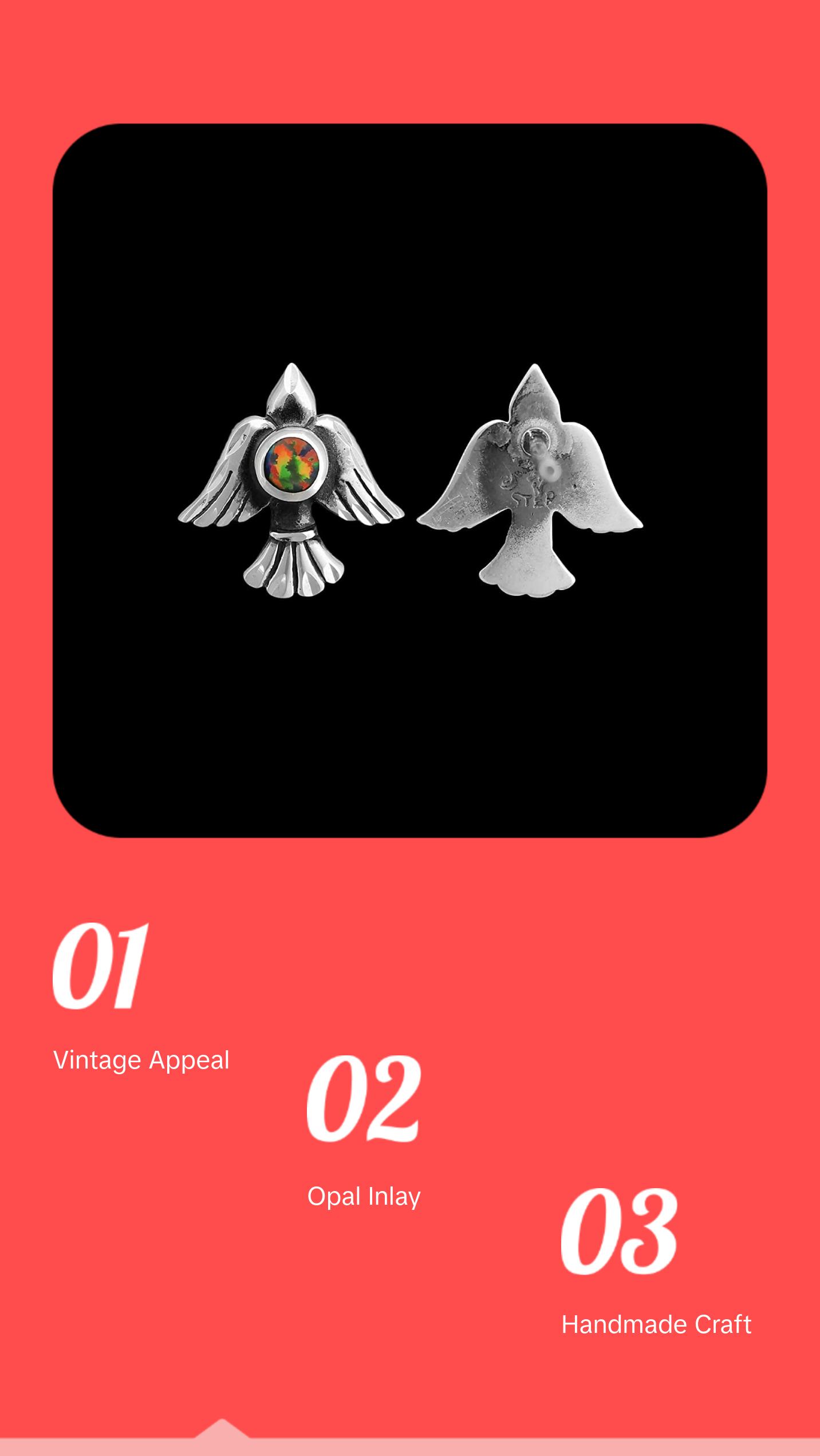 Sparrow Earrings, 925 Sterling SIlver Earrings, Eagle Earrings, Navajo Earrings, Native American Handmade Jewelry