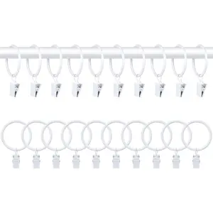 20 count Metal Curtain Rings with Clips, White Drapery Rings for , Curtain Clips 1.5" Interior Diameter