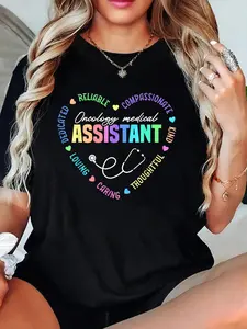 Oncology Medical Assistant Appreciation Heart T-Shirt Crew Neck T Shirt For Summer, Women's Soft Short Sleeve Top, Stylish Comfy Tee For Women Graphic Tees