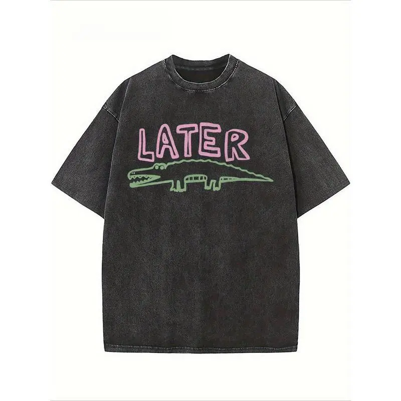Sarcastic Later Gator Graphic-Shirt- Funny Unisex Loose Fit Tee with Alligator Design, Breathable Washed, Round Neck Short Sleeve Casual Wear& Holiday Parties