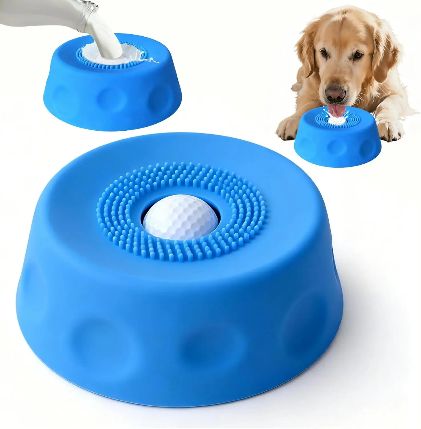 Premium Dog Slow Feeder Bowl - 250ML Capacity, Food-Grade Silicone Lid, Surlyn Ball, Anti-Spill Suction Base for Bone Broth, Yogurt Feeding Enrichment Toy