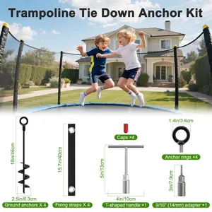 Trampoline Stakes, 4 Pack Heavy Duty Ground Anchors with Safety Belts, Trampoline Accessories Resist High Wind, Ground Stakes for Camping Tents, Trampolines, Canopies, Swing Set, Shed