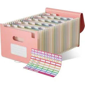 Wheat Straw Accordion File Organizer, 26 Pockets Expanding File Folder, Monthly Bill Receipt Organizer with A-Z Tabs, BPA Free, Letter/A4 - Strawberry Pink