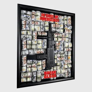Gangster Shadow Box – Black Uzi & $100 Rolls Under Glass Stylish Text Wall Print