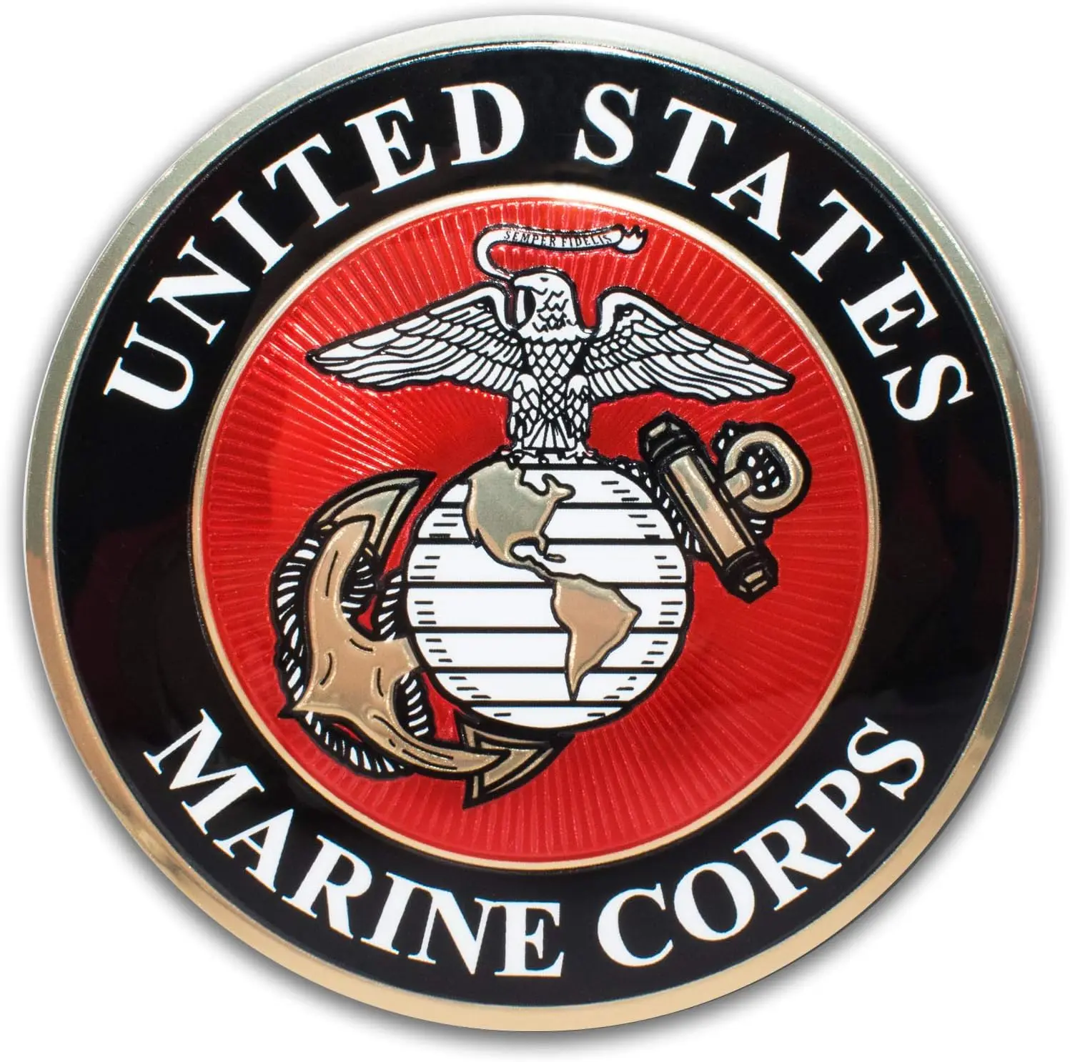 Officially Licensed US Marine Corps Premium Decal (.")| Metallic D Embossing All Weather Sticker for Car, Water Bottle, Laptop, Cooler, Bumper, Phone and More| Made in the USA