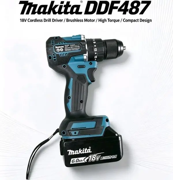 Makita DDF487 Cordless Brushless Drill Driver, Portable Hand Power Tool For Decoration, Woodworking, Metal Drilling And Household Repair, Adjustable Speed And Torque With Built-In Led Light, Equipped With Removable Belt Clip kit