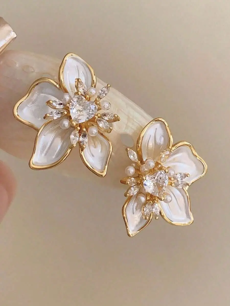 strapless open back dress Best Pearl Huggie Hoop CZ Earrings