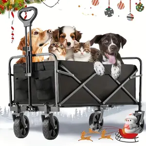 [Heavy Duty Folding Wagon Cart] Heavy Duty Large Capacity Collapsible Folding Wagon Cart - All Terrain Foldable Pet Stroller, Utility Wagon Cart for Grocery Outdoor Beach Gardening Shopping Pet outings Fishing - Perfect Christmas Gift