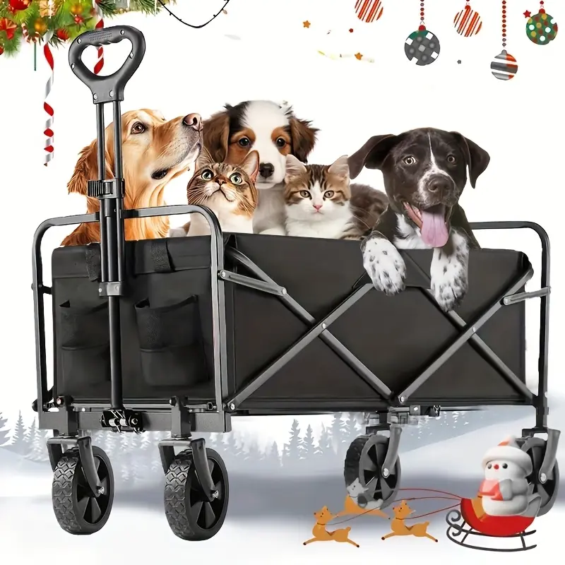 [Heavy Duty Folding Wagon Cart] Heavy Duty Large Capacity Collapsible Folding Wagon Cart - All Terrain Foldable Pet Stroller, Utility Wagon Cart for Grocery Outdoor Beach Gardening Shopping Pet outings Fishing - Perfect Christmas Gift