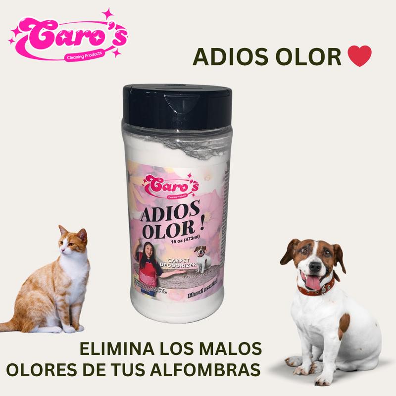 Caro's AdiosOlor Eliminator Odor Eliminator for Carpets - 16 oz Powder, Effective Odor Elimination, Bacteria Killer, Household Interior Cleaner