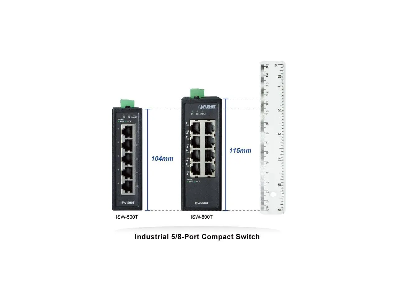 Planet ISW-800T IP30 Compact Size 8-Port 10/100TX Industrial Fast Ethernet Switch (-40~75 degrees C)