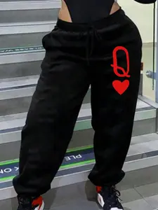 Women's Heart Print Pants, Casual Comfy Chic Trousers for Daily Wear, Ladies Bottoms for Spring