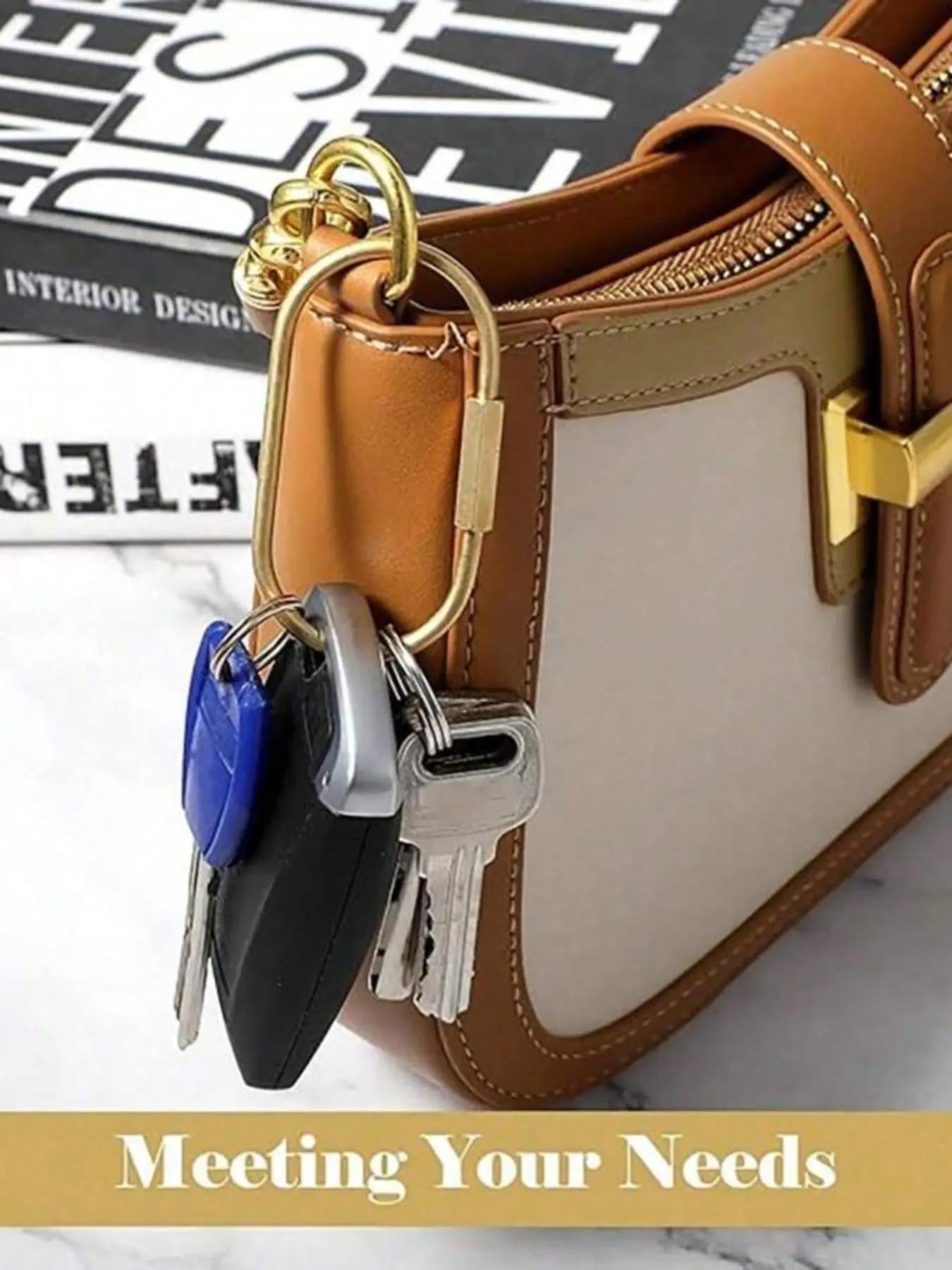 Brass Screw Lock Keychain — Heavy-duty universal brass keychain with screw lock carabiner, keyring pendant, and bag charm; minimalist metal key ring, suitable for car keys and house keys