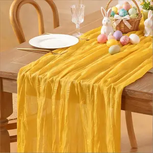 Gold Cheesecloth Table Runner Easter 3pcs 10FT Boho Rustic Sheer Gauze Cheese Cloth Table Runner 35x120 Inch for Wedding Bridal Baby Shower Birthday Home Decor