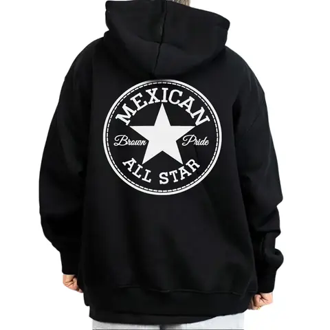Men's Cotton Blend Fabric Pullover Hoodie - Unisex Long Sleeve, Loose Oversized Fit, Casual Medium-Heavy, Mexican Brown Pride Chicano Lowrider Graphic Print, True to Size Sweatshirt